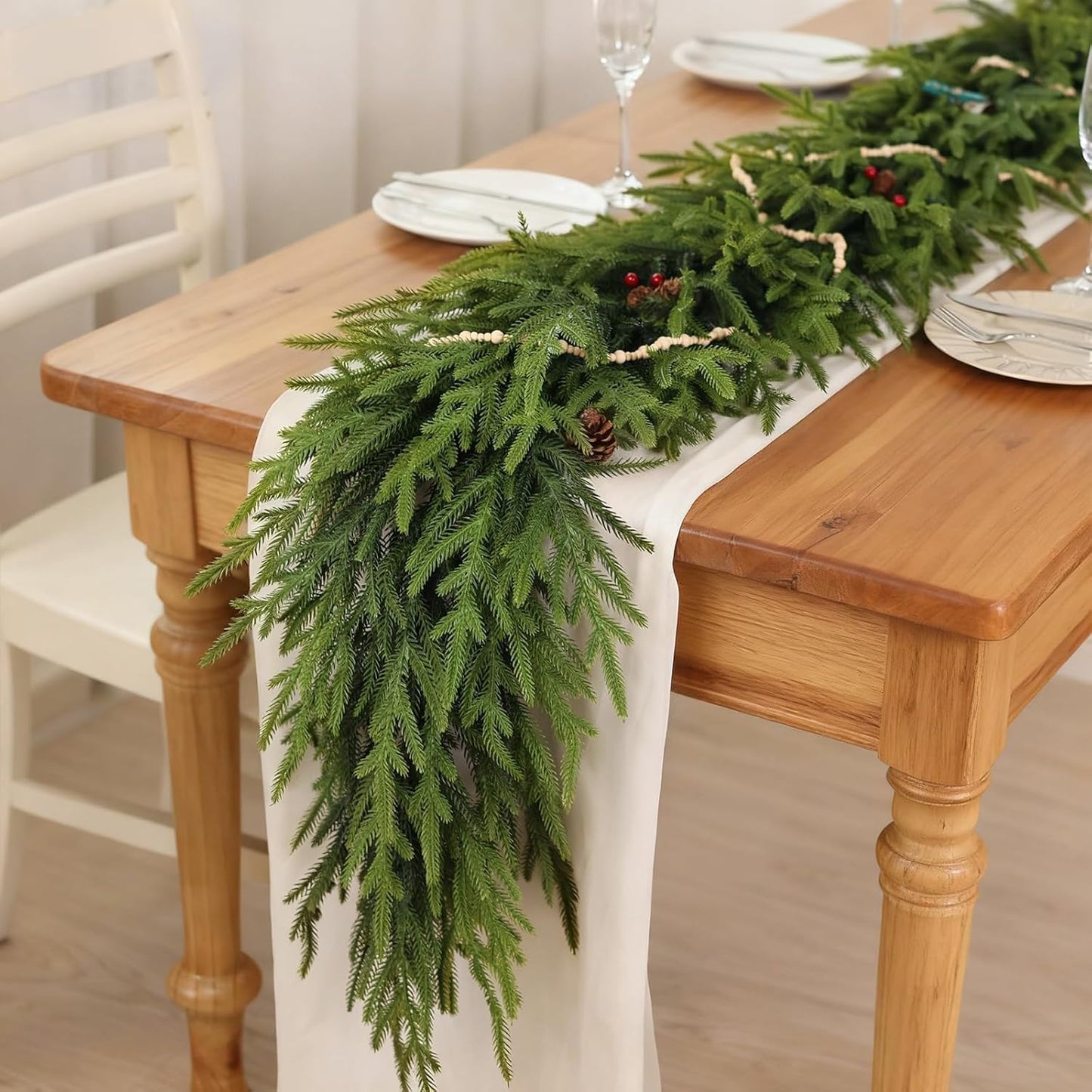 5FT Christmas Artificial Norfolk Pine Garland for Fireplace - Realistic Faux Greenery Fake Garland for Holiday,Table, Window,Mantel,Stairs, Home,Indoor Outdoor Decor (1PCS)