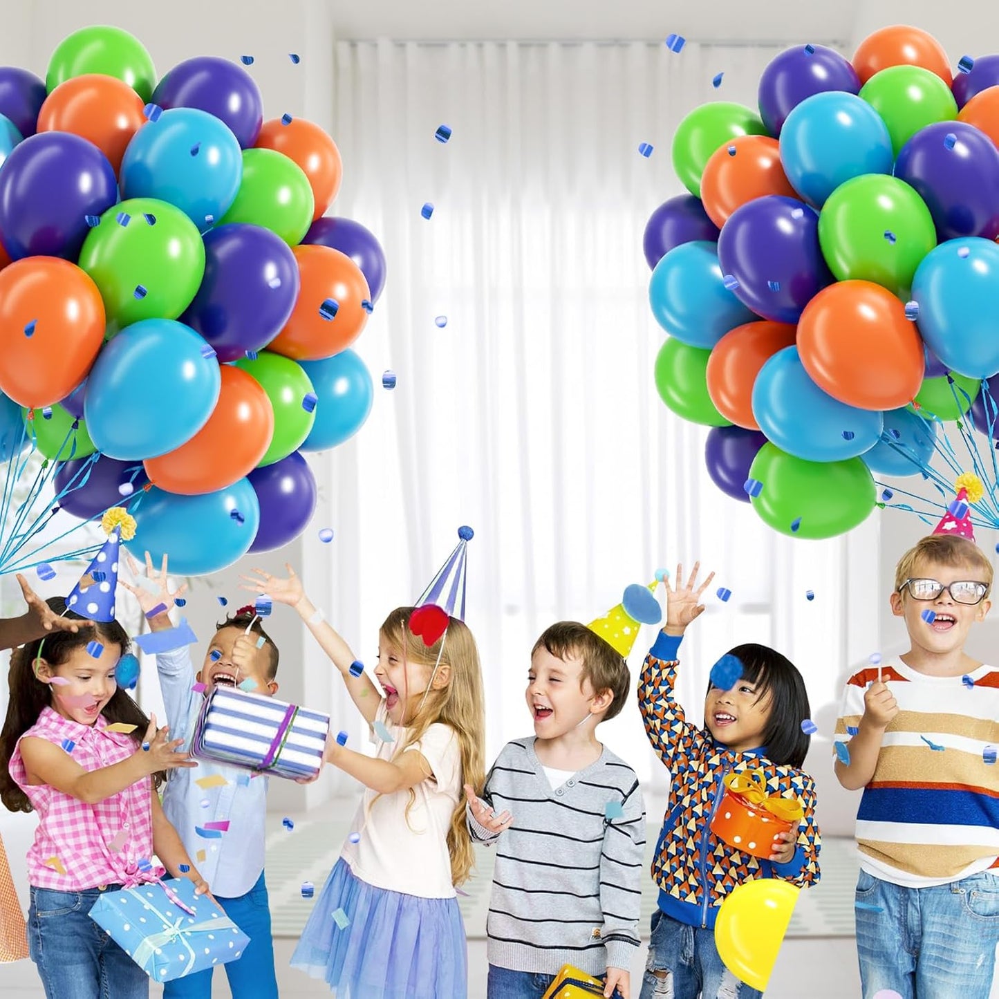 60pcs Blue and Orange Balloons 12inch with Purple Light Green Orange Blue Balloons for Cartoon Dog Themed Baby Shower Birthday Party Decorations