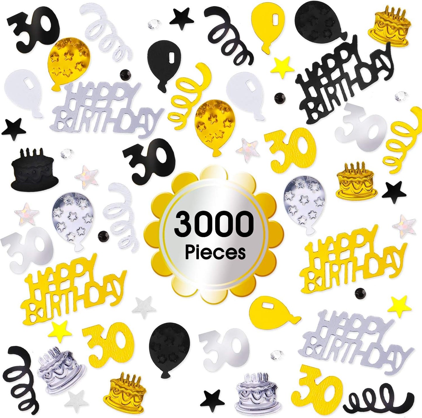 3000 Pieces 30th Birthday Confetti Number Foil Balloon 30 Table Confetti Scatters Birthday Cake Metallic Decorations for Anniversary Wedding Party