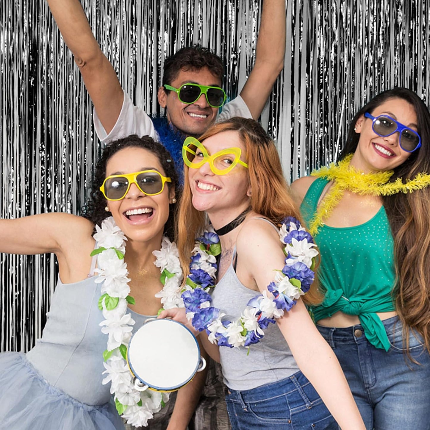 5 Pack Foil Curtain Backdrop Black Metallic Tinsel Foil Fringe Curtains Photo Booth Props for Birthday Wedding Engagement Baby Shower Bachelorette Christmas Holiday Celebration Party Decorations