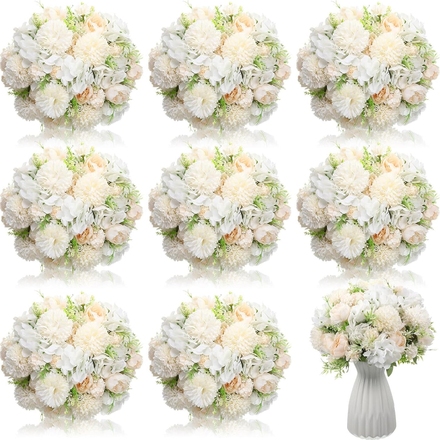 Tigeen Artificial Flowers Artificial Peonies Silk Flowers Faux Peony Fake Peony Silk Hydrangea Bouquet for Wedding Table Centerpiece Floral Vase Decor(White,24 Bundles)