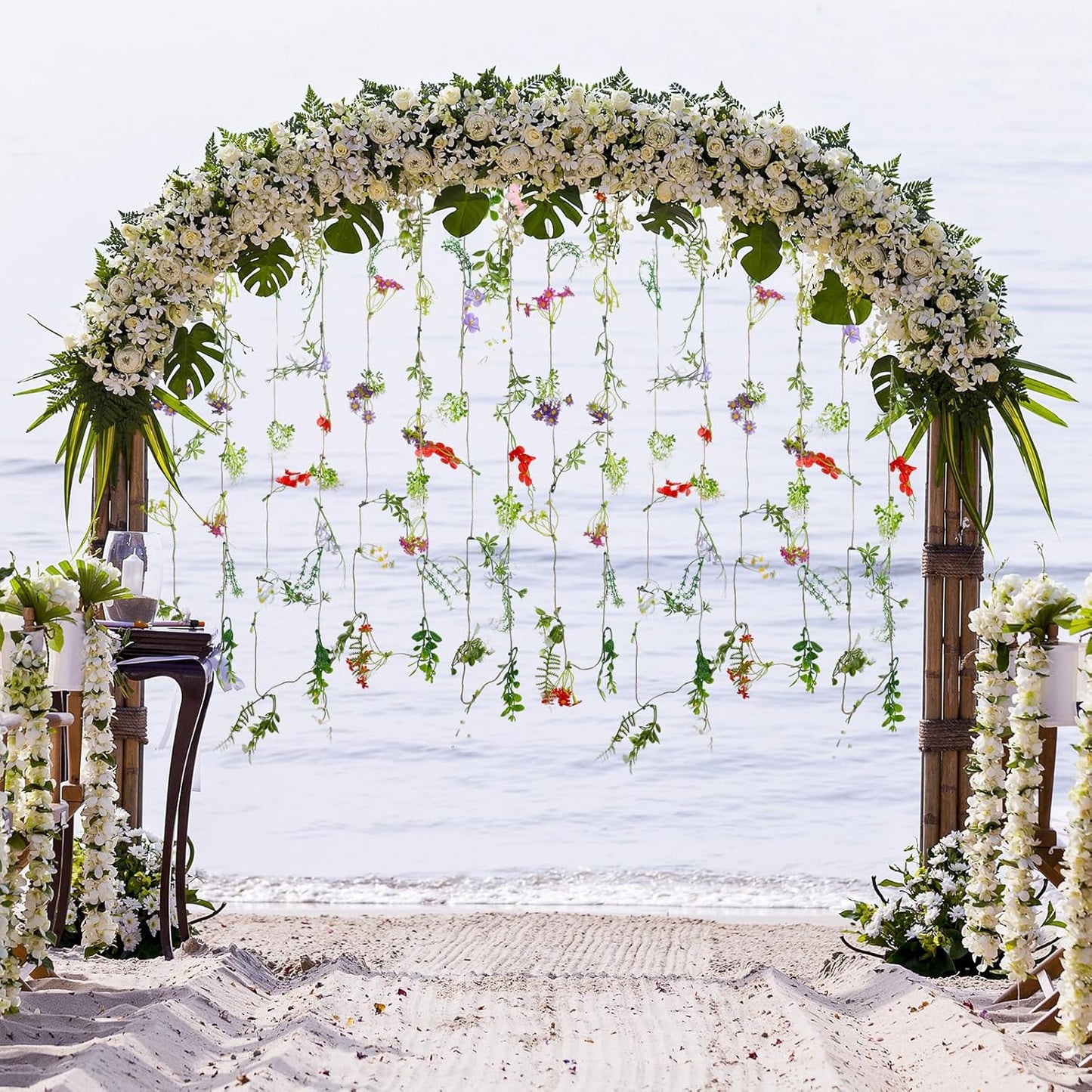 Yunlly 4 Pcs Artificial Flowers Hanging Decoration 6ft Faux Wildflower Vines Backdrop Floral Garlands Flower Vines for Wedding Party Background Birthday Home Birthday Garden Wall Arch Decor