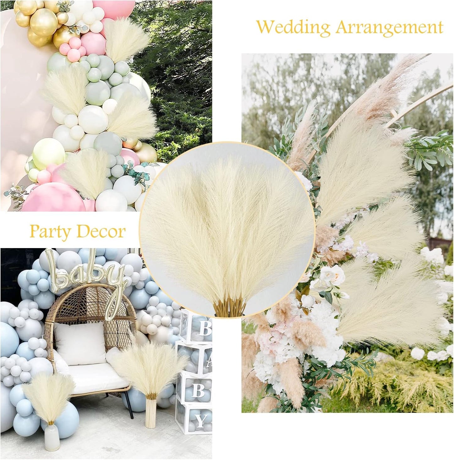 50PCS Faux Pampas Grass, 21.6" Short Artificial Pompous Grass Floral Fake Pompas Grass Branches Vase Filler Flower Arrangement for Home Wedding Boho Decor, Beige