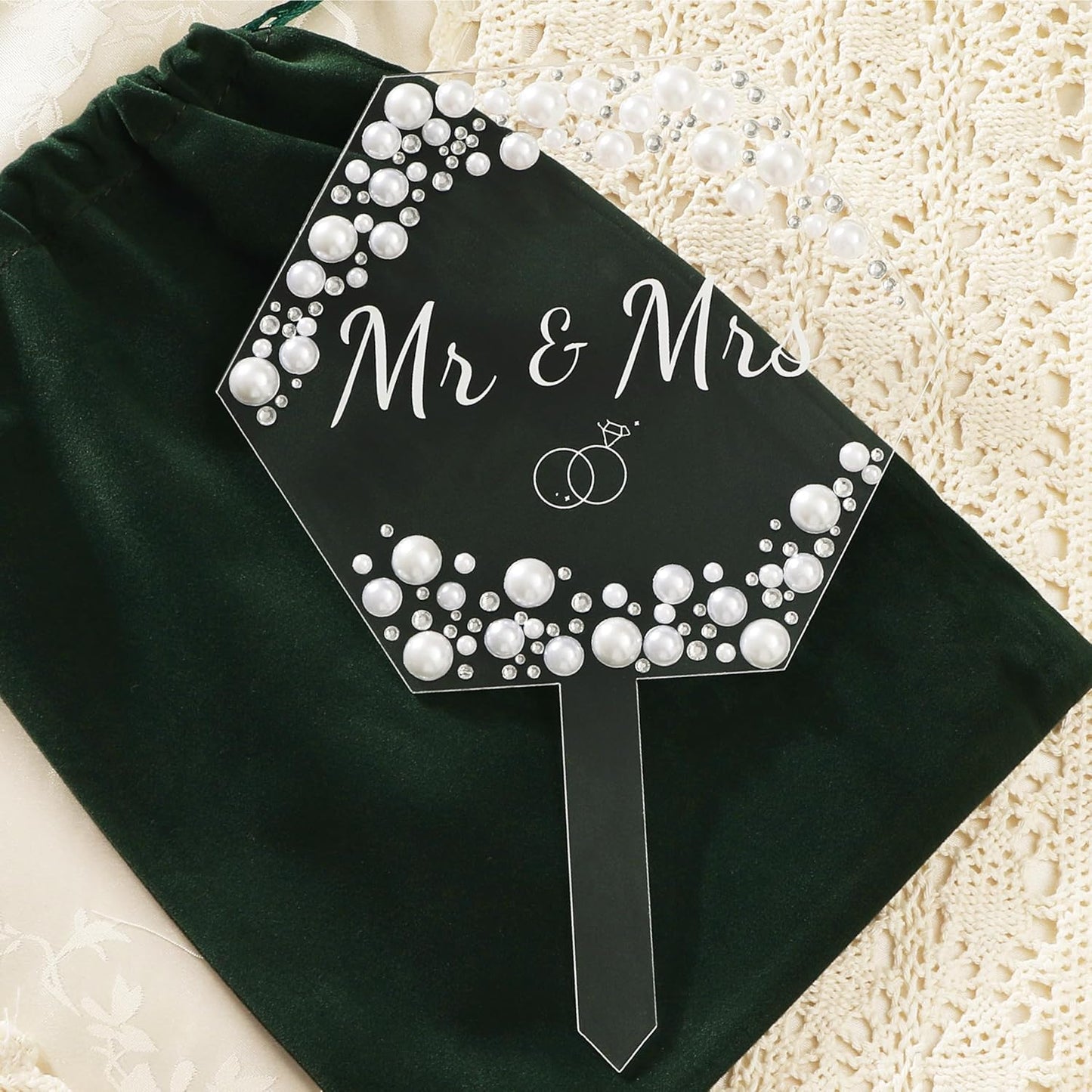 Coucoland Mr and Mrs Cake Topper - Hexagon Wedding Cake Decor with Rhinestones and Pearls for Engagement Bridal Anniversary