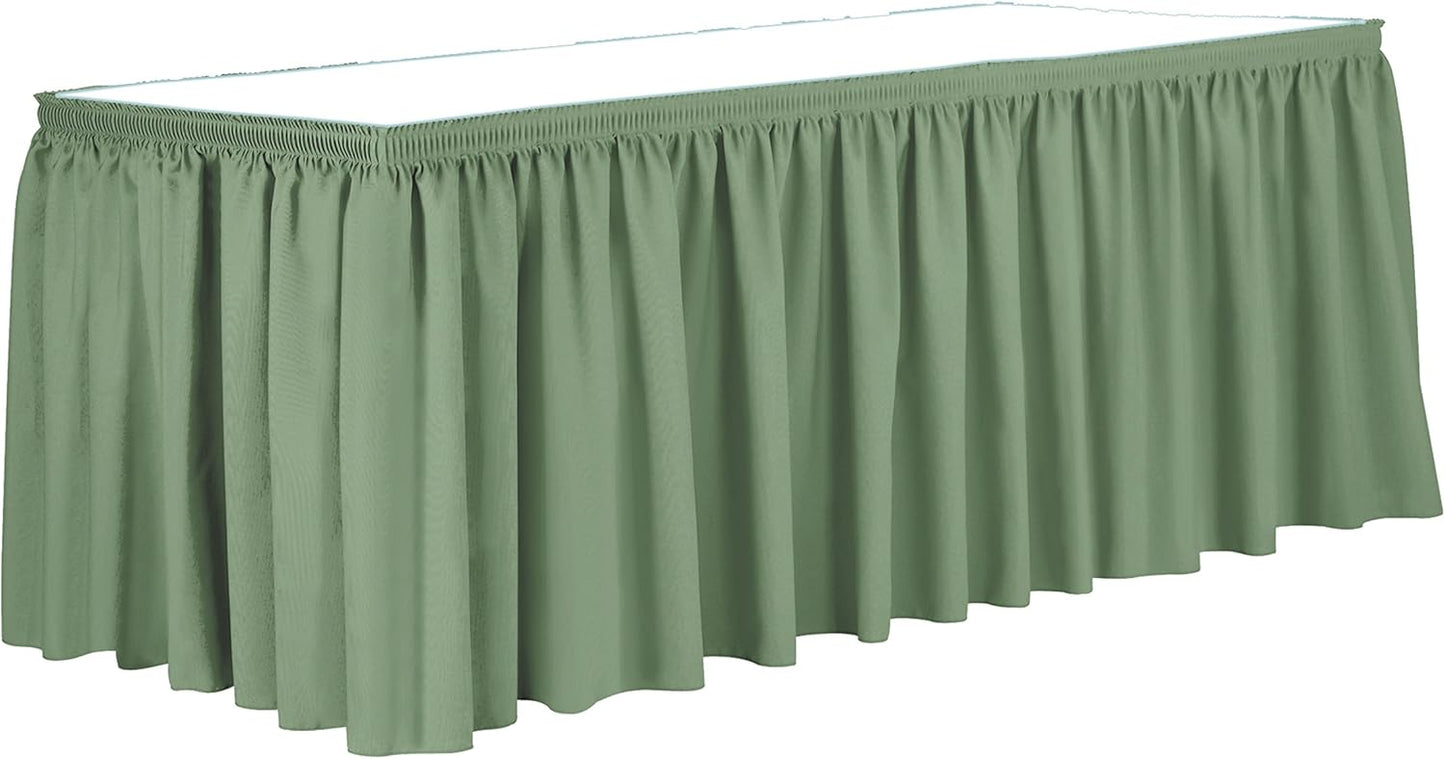 Ultimate Textile Pleat Polyester Fabric Table Skirt - Machine Washable Flame Resistant with Clips for Events, Weddings & Trade Shows, Cut & Sewn in Paterson, NJ - Sage, 21' Shirred Pleat