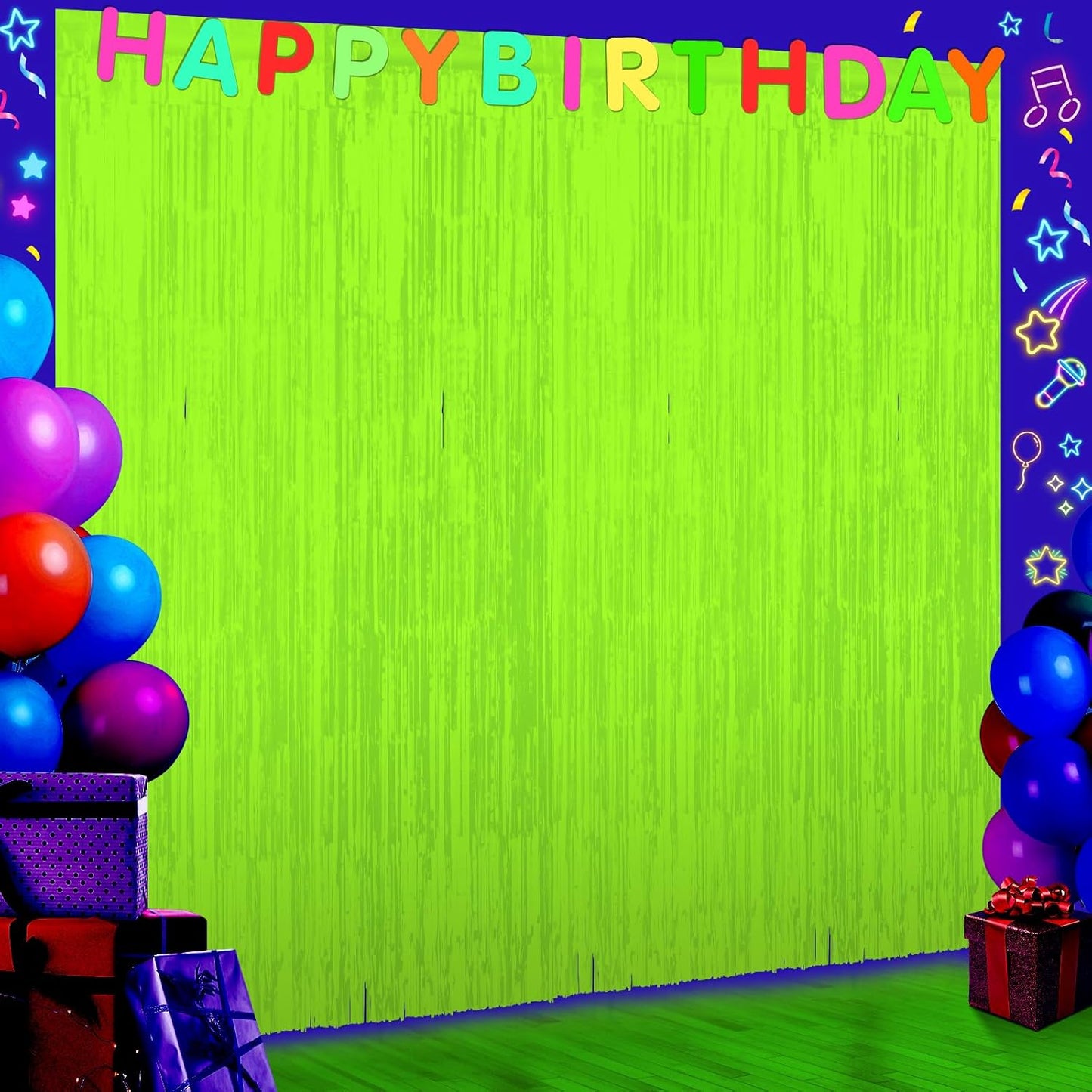 3 Pack 3.3Ft x 6.6Ft Yellow Glow in The Dark Foil Fringe Curtain Backdrop Party Supplies, Fluorescent Macaron Metallic Tinsel Foil Streamers Curtain Photo Booth for Neon Birthday Party Decorations