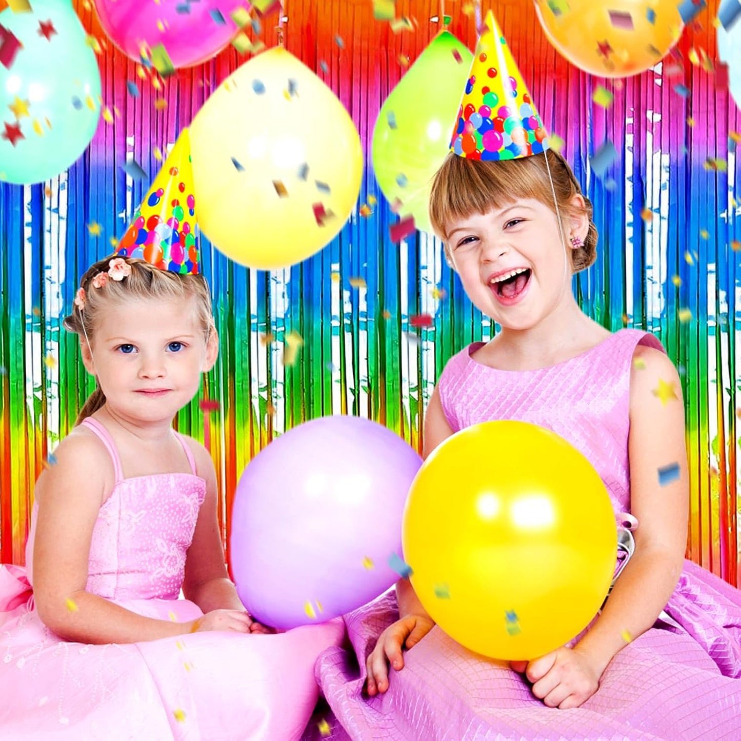 3 Pack Dark Rainbow Foil Fringe Curtain Backdrop, 3.28Ft x 8.2Ft Metallic Tinsel Foil Fringe Streamer Curtains for Photo Booth, Christmas Day, Thanksgiving, Wedding, New Year Party Decorations