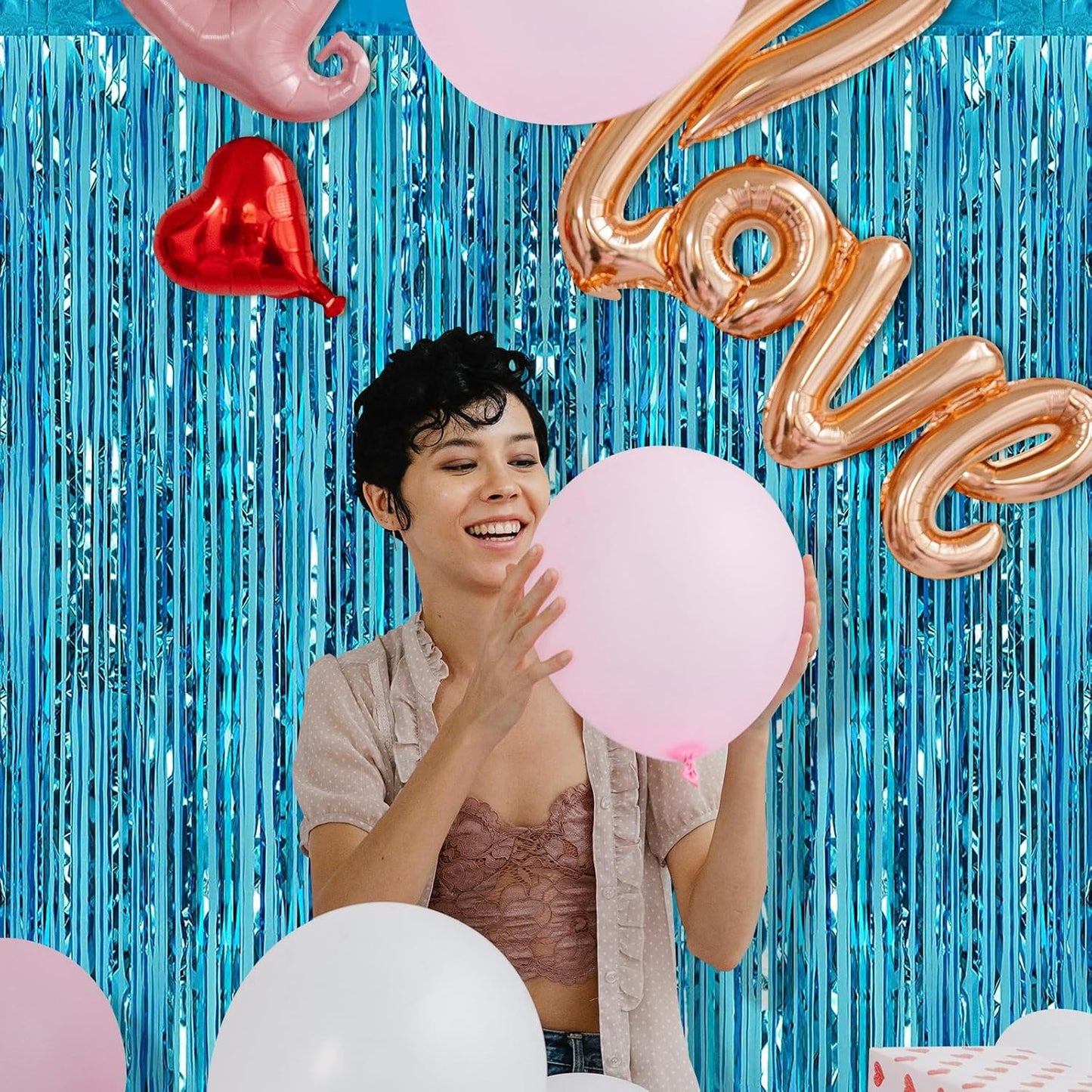 5 Pack Blue Fringe Backdrop 3.2ft x 8.2ft Teal Blue Foil Fringe Curtains Party Tinsel Curtain Backdrop Streamers for Birthday Party Decoration Wedding Christmas Decoration (Teal Blue)