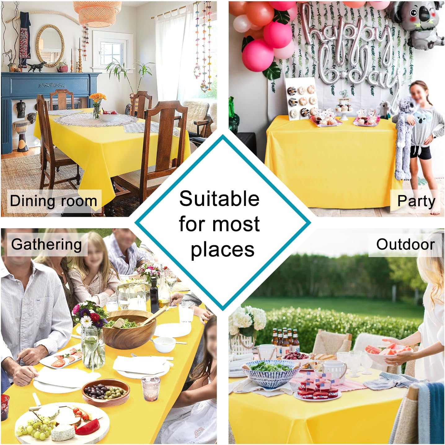 Hiasan Waterproof Tablecloth Rectangle - Washable Fabric Table Cloth for Dining Room Kitchen Birthday Party and Outdoor Use, Yellow, 54 x 120 Inch