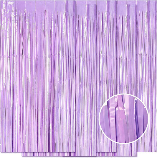 5 Pack Purple Foil Curtain Backdrop 3.2ft x 8.2ft Tinsel Foil Fringe Curtains Macaron Photo Booth Streamer Backdrop for Party Decorations Birthday Baby Shower Bachelorette Holiday (Pastel Purple)
