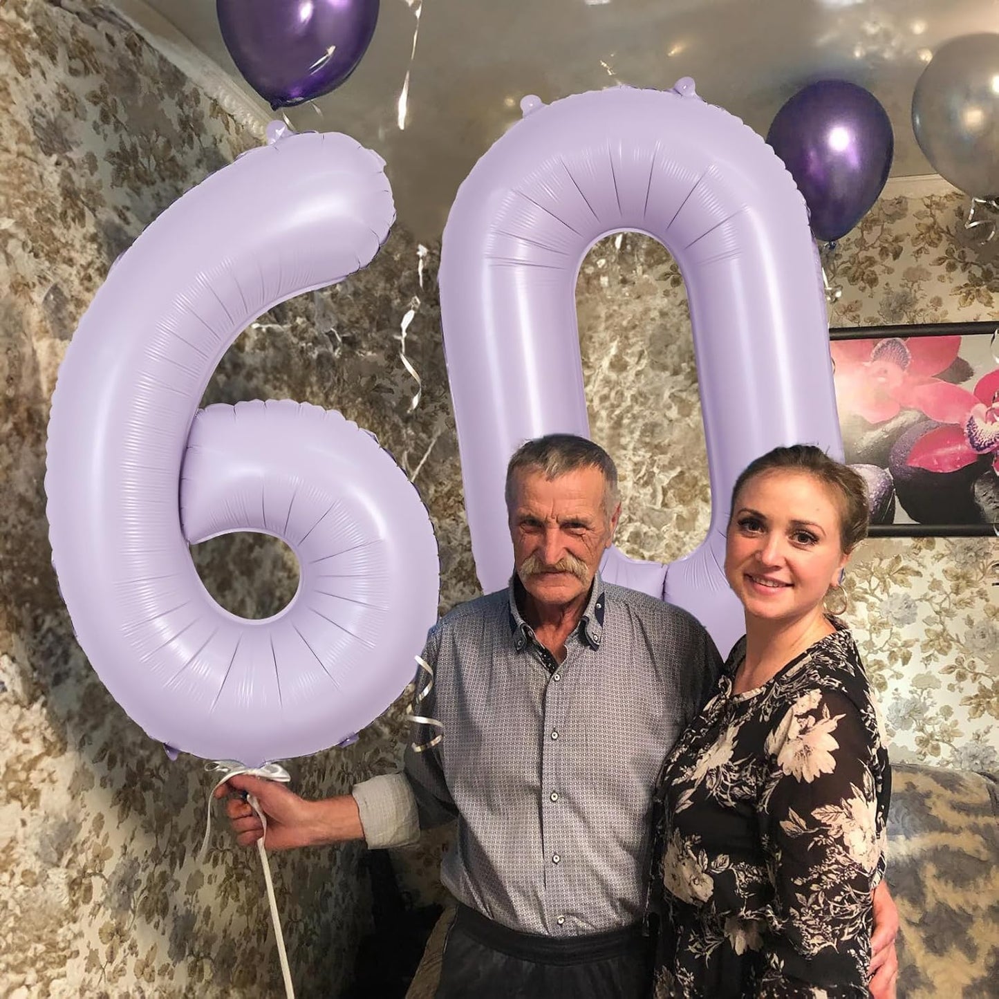 Dusty Purple 60th Birthday Balloons for Women, 40 Inch Light Purple Foil 60 Number Balloons Self Inflating, Pastel Lilac Birthday Balloons Numbers 6 and 0 for 6th 60th Anniversary Party Decorations
