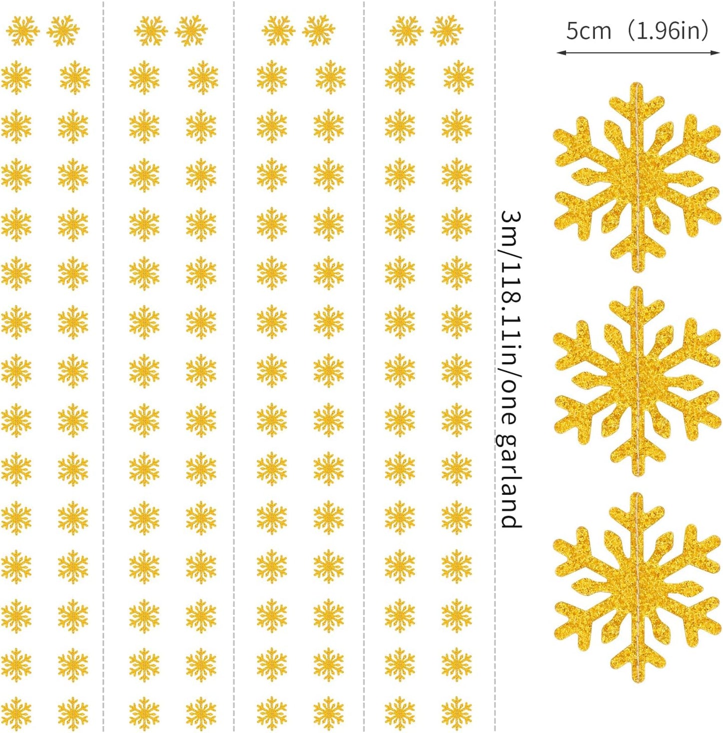Snowflake-Snow Gold Christmas Party-Decoration Garland - 52ft Winter Wonderland Frozen Ornaments Hanging Paper Streamers,New Years Birthday Baby Shower Bachelorette Wedding Ceiling Decor Hugfond
