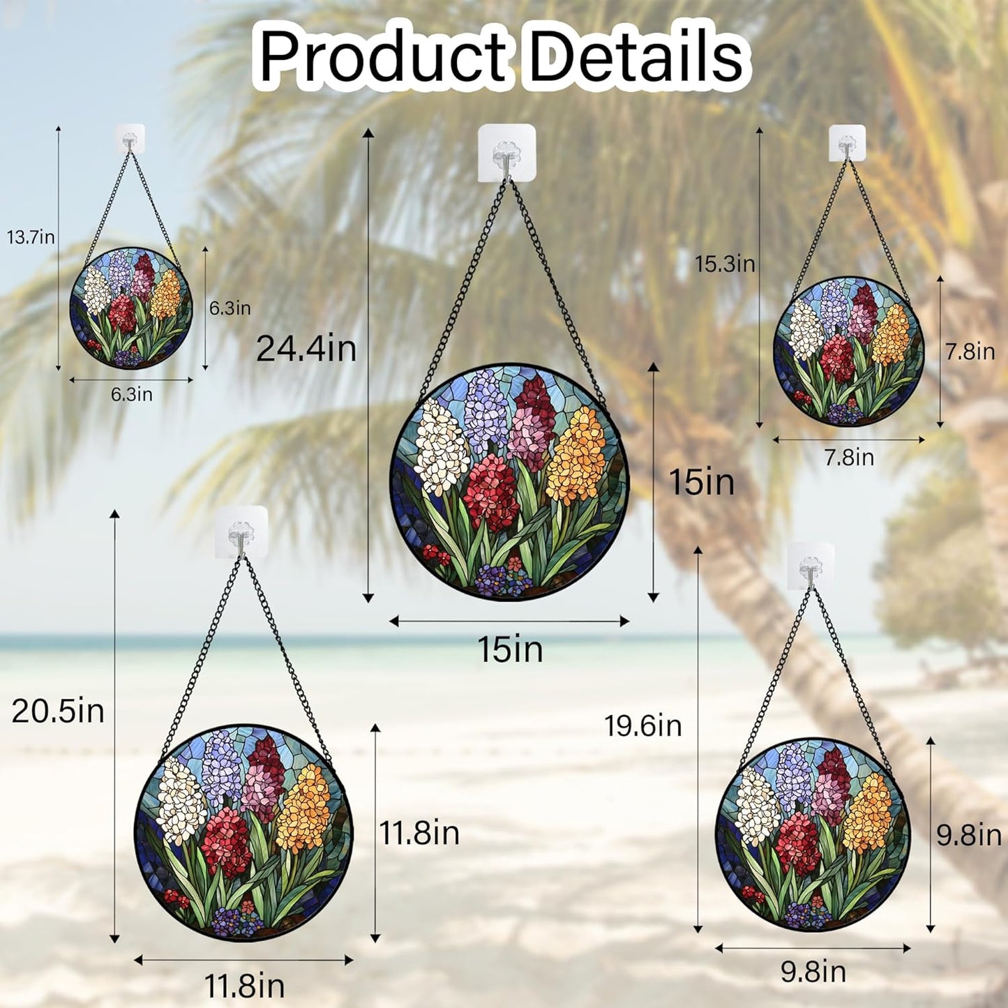 Stained Glass Window Hanging, Colorful Hyacinth Flowers Suncatcher for Doors Window Home Plant Sun Catchers Decoration Mother's Day Birthday Gifts for Women, Men, and Mom 6.3x6.3 in