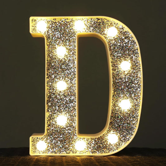 Light Up Letters, Marquee Light for Table Decorations, Glitter Signs for Prom, Events, or Engagement Party Decor, Featuring Alphabet & Number Lighted Letters, Letter D