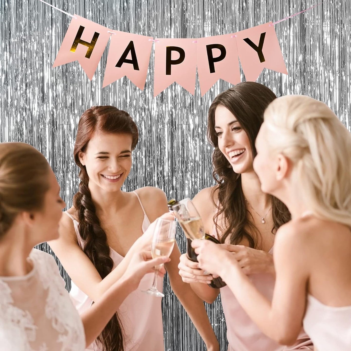 20 Pack Foil Curtain Backdrop Silver Metallic Tinsel Foil Fringe Curtains Photo Booth Props for Birthday Wedding Engagement Baby Shower Bachelorette Christmas Holiday Celebration Party Decorations