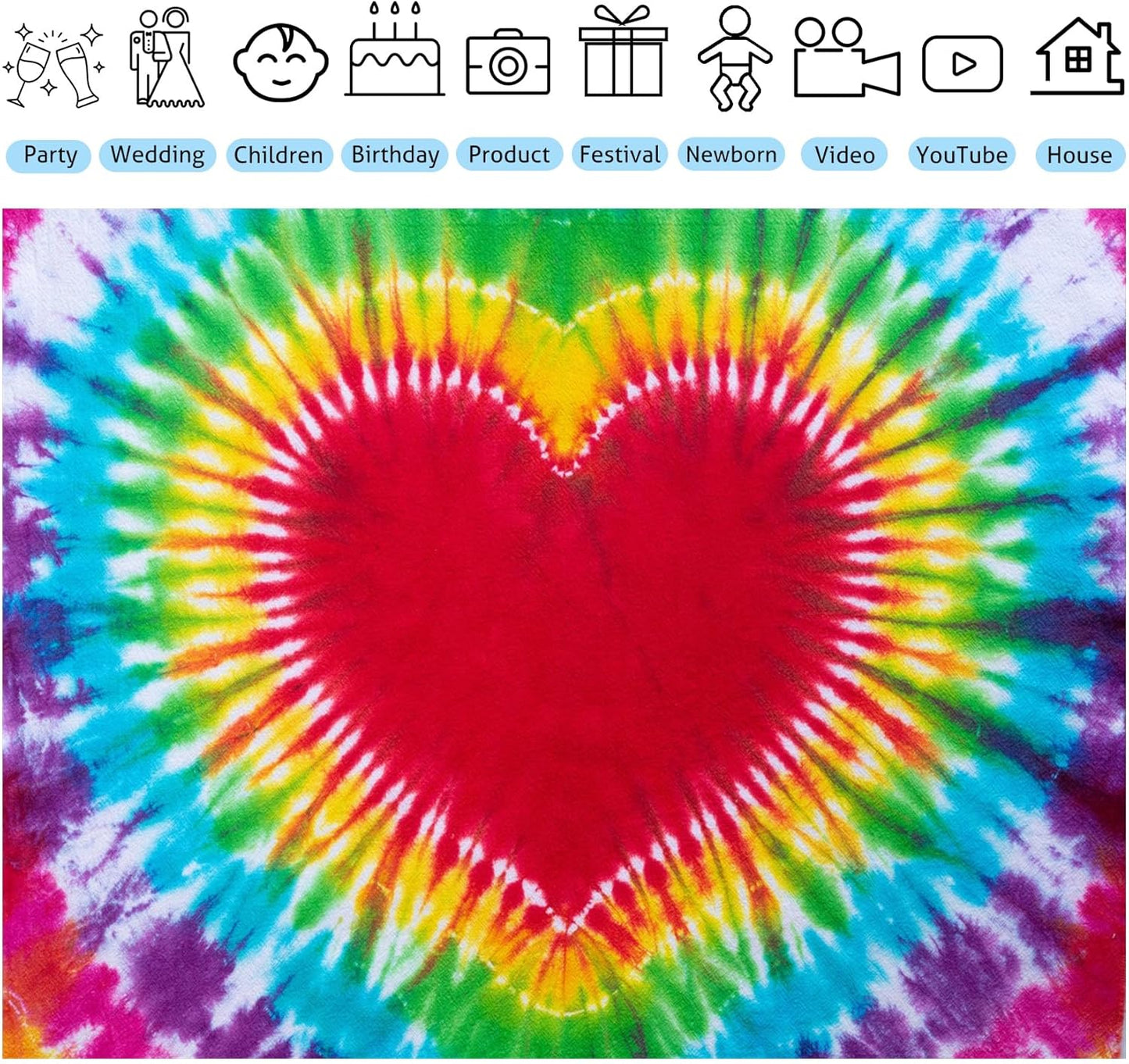 Hippie Backdrop 5x4ft 60s 70s Backgrounds Tie Dye Theme Party Decorations Hippie Supplies Photo Booth Props