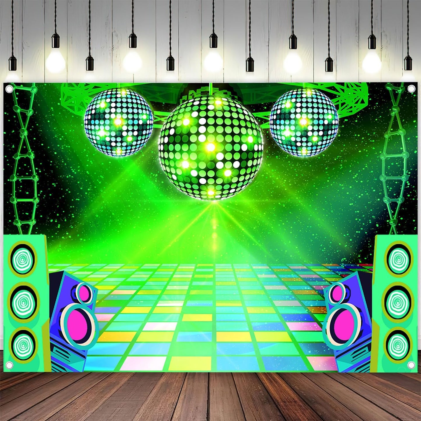 Dance Party Backdrop Retro 80s 90s Theme Stage Dance Ball Music Birthday Party Decoration DJ Photography Background 5 x 3 ft for Baby Shower Picture Photo Shoot Polyester Fabric,Purple