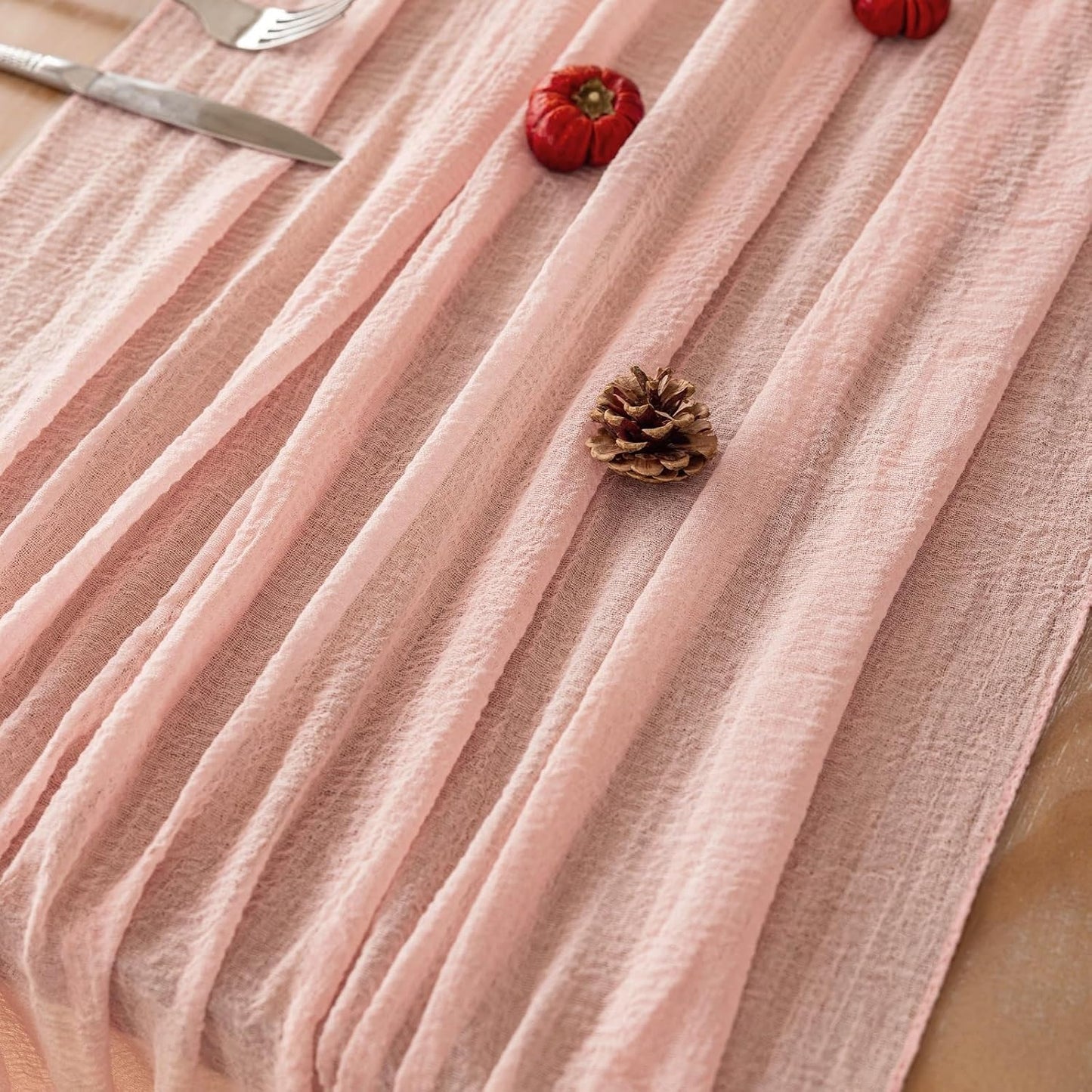 3pcs Pink Gauze Rustic Cheesecloth Table Runner 120 Inch 10 FT for Wedding Baby Shower Bridal Shower Birthday Engagement Garden Outdoor Party Long Sheer Boho Decorations
