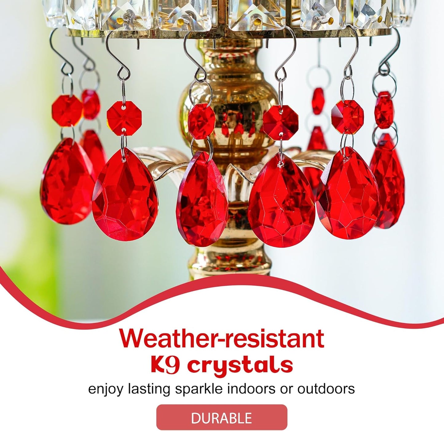 H&D HYALINE & DORA 3Inch Crystal Suncatcher Bauhinia Prisms Pendants 10Pcs Chandelier Crystals Replacement Hanging Sun Catcher Beads for DIY Arts Crafts Decor (Red)