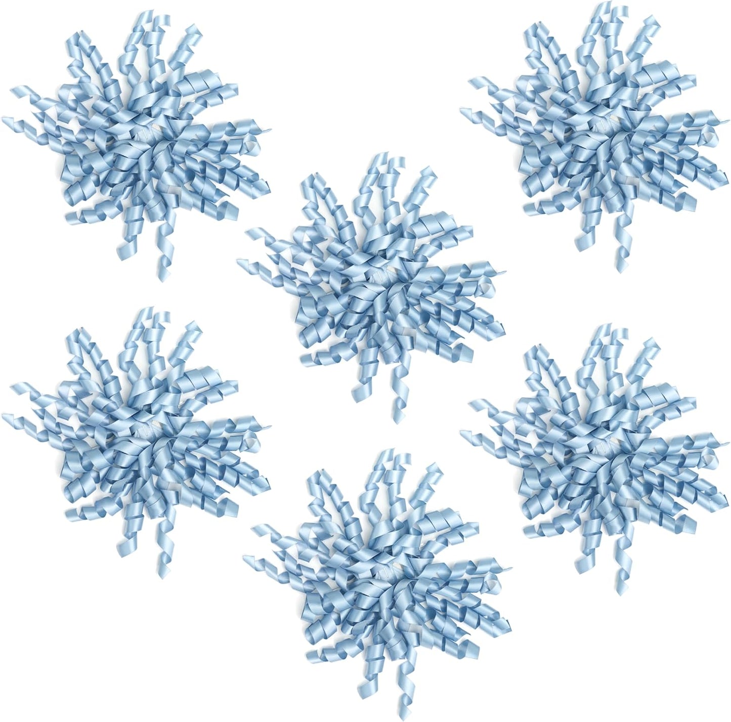 6 Inch Dusty Blue Curly Bows for Gift Wrapping Set of 6, Self Adhesive Bows French Blue Gift Bows for Presents, Satin Ribbon Bows for Birthday, Wedding, Christmas, Bridal Shower