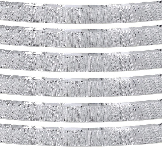 Silver Foil Fringe Garland 10FT 6packs, Metallic Foil Tinsel Fringe Banners for Parade Float Decorations Wedding, Birthday Party Graduation (six Silver)