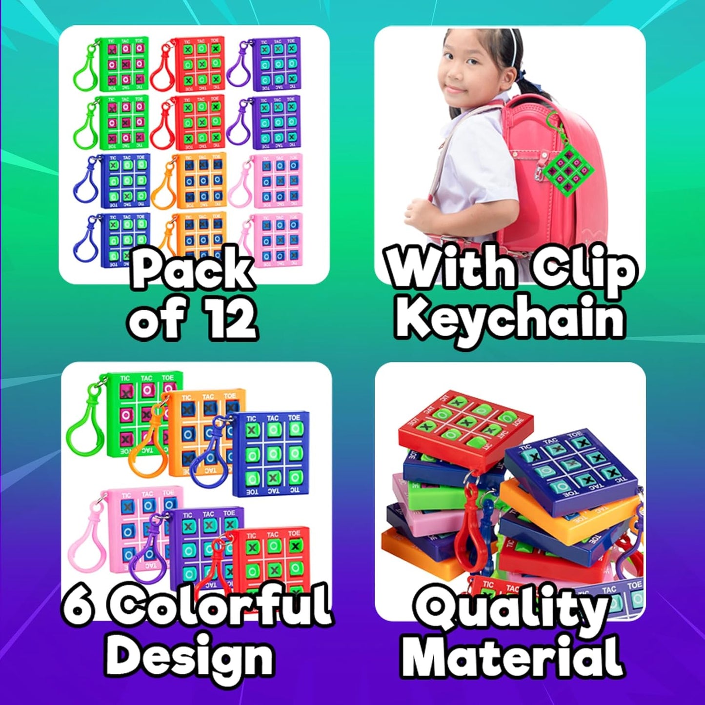 Mini Tic Tac Toe Keychain Games - (Bulk Pack of 12) 2-Inch Travel Tic-Tac-Toe Mini Board Game for Kids, Boys & Girls Party Favors, Goody Bag Stuffers, Classroom Prizes, Backpacks, Birthday Gifts