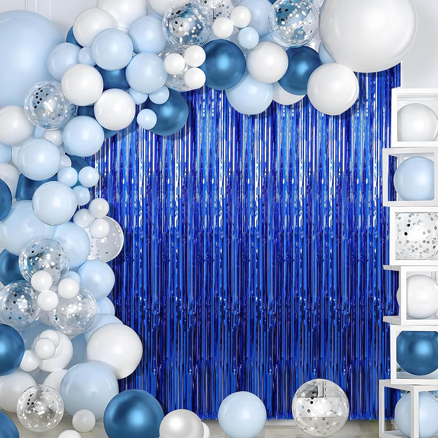 4 Pack Dark Blue Foil Fringe Curtains Door Streamers Party Decorations 3.3 x 8.2 ft, Tinsel Curtain Fringe Backdrop for Parties, Door Fringe Birthday Streamers, Photo Booth Backdrops, Party Decor
