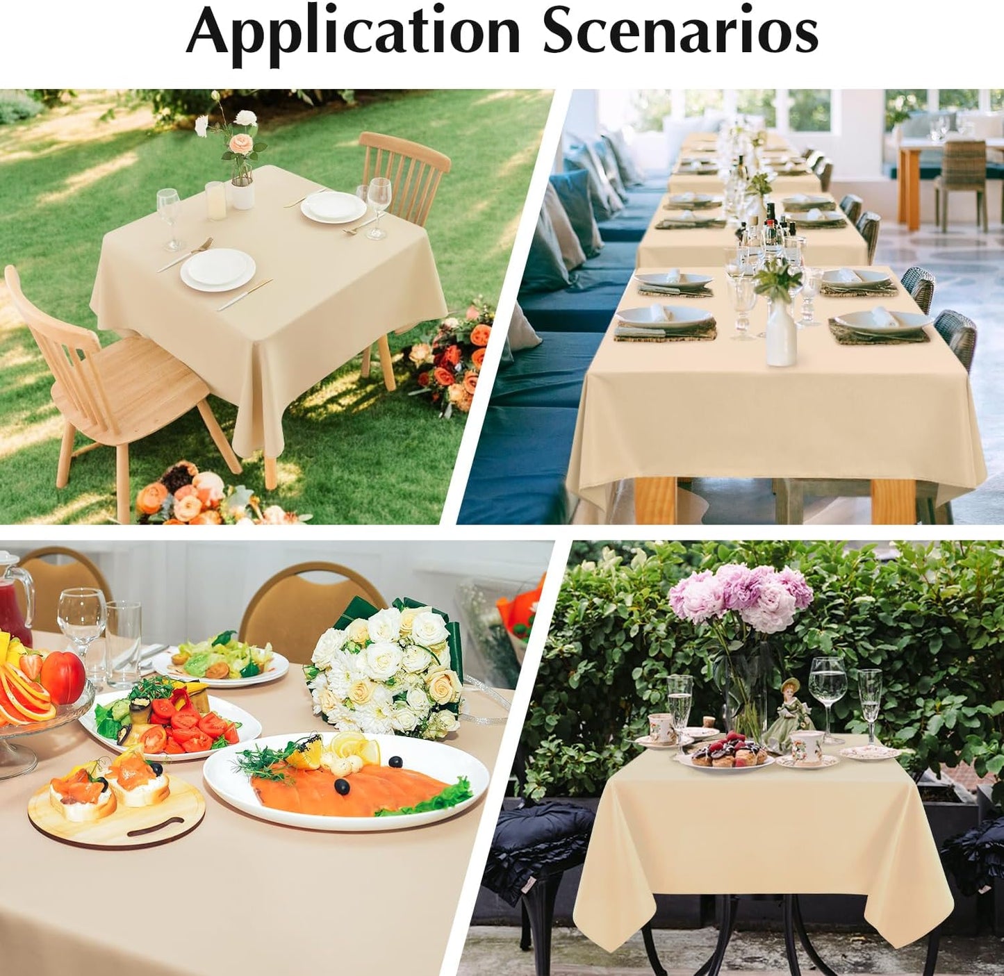 2 Pack Square Table Cloth 52X52 Inch Beige Washable Fabric Tablecloth Polyester Solid Dining Table Cover for Birthday Party Dinner Holiday Outdoor Indoor