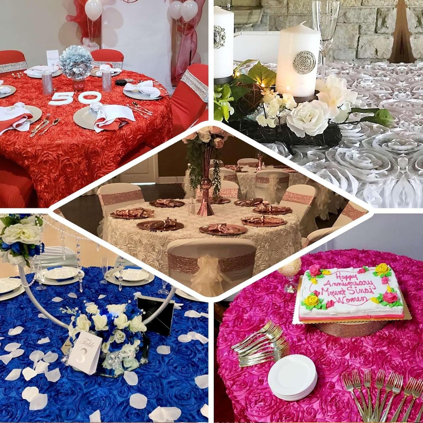 Efavormart 120" Wholesale Round Table Cover Blush Grandiose Rosette 3D Satin Tablecloth for Wedding Party Event Decoration