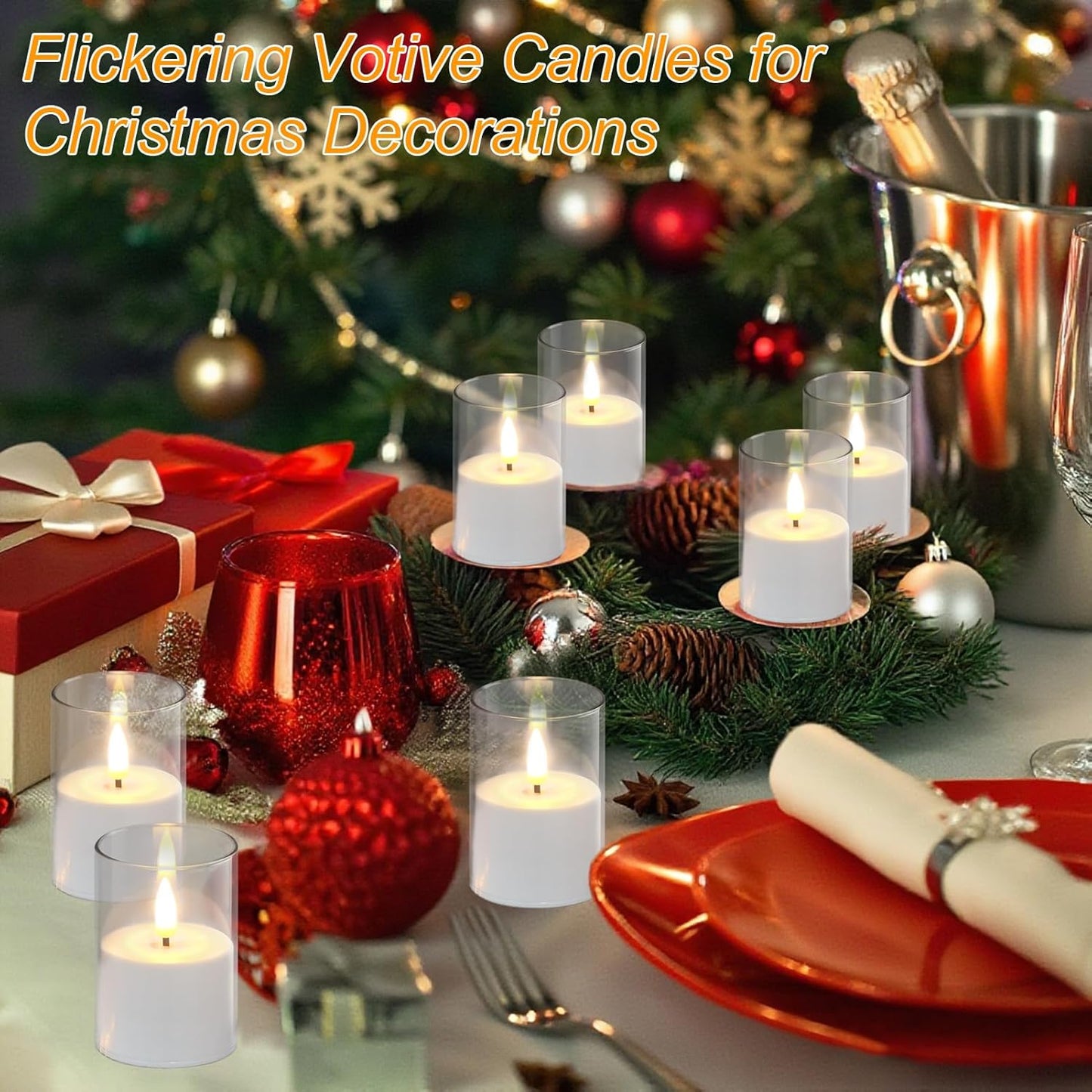 Rechargeable Votive Candle Battery Operated, 6 Pcs Rechargeable Tealights Candles with Charging Base, Acrylic Clear LED Flameless Votive Candle with 6H Timer for Halloween Christmas Decor