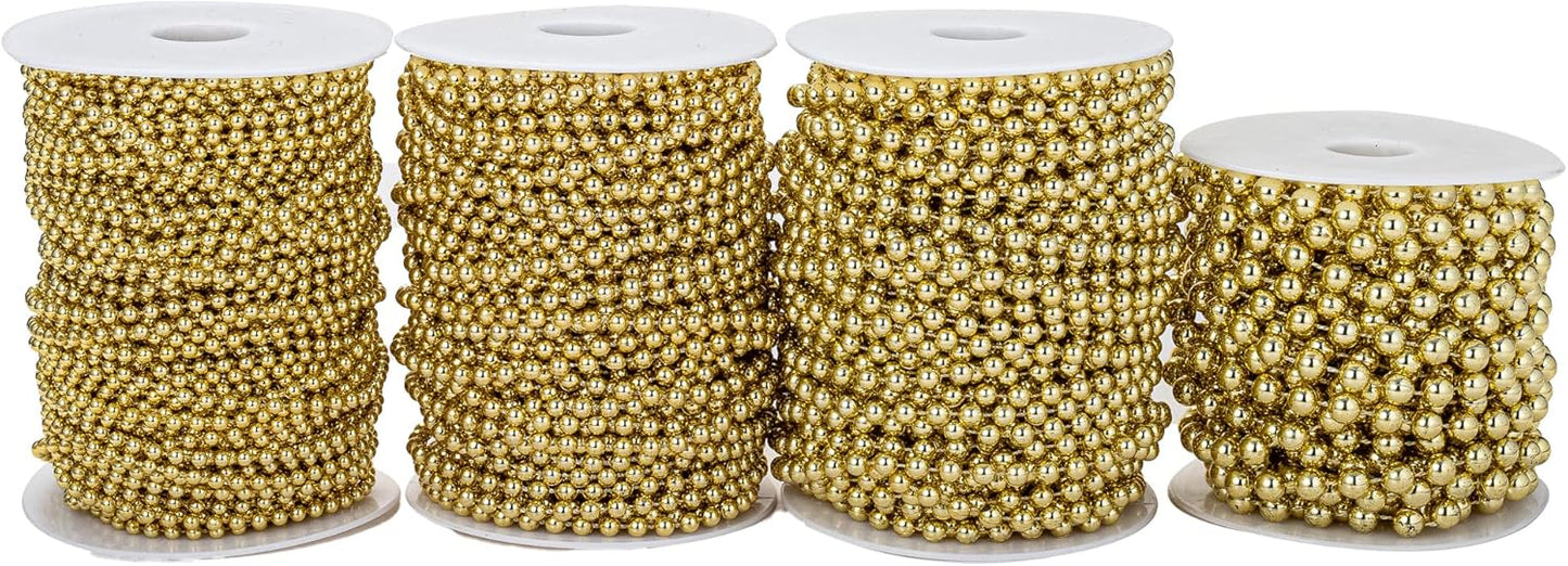 6mm Crafts Faux Pearl Beads Garland Pearl Bead Roll Strand of Pearls to Decorate Floral Centerpieces Wedding Party Favor Christmas Tree(82 Feet Gold)