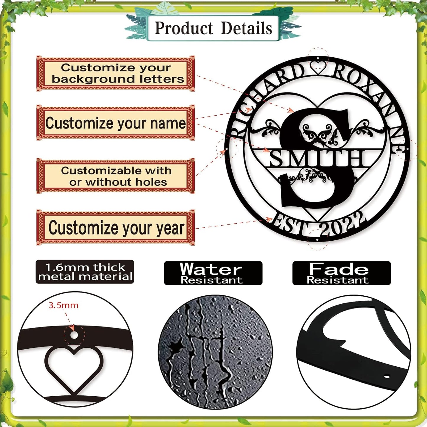 Custom Last Name Date Sign - Split Letter Metal Monogram - Split Letter Name Signs - Personalized Last Name Sign - Metal Family Name Sign - Door Hanger - Outdoor Metal Sign - Wedding Gift