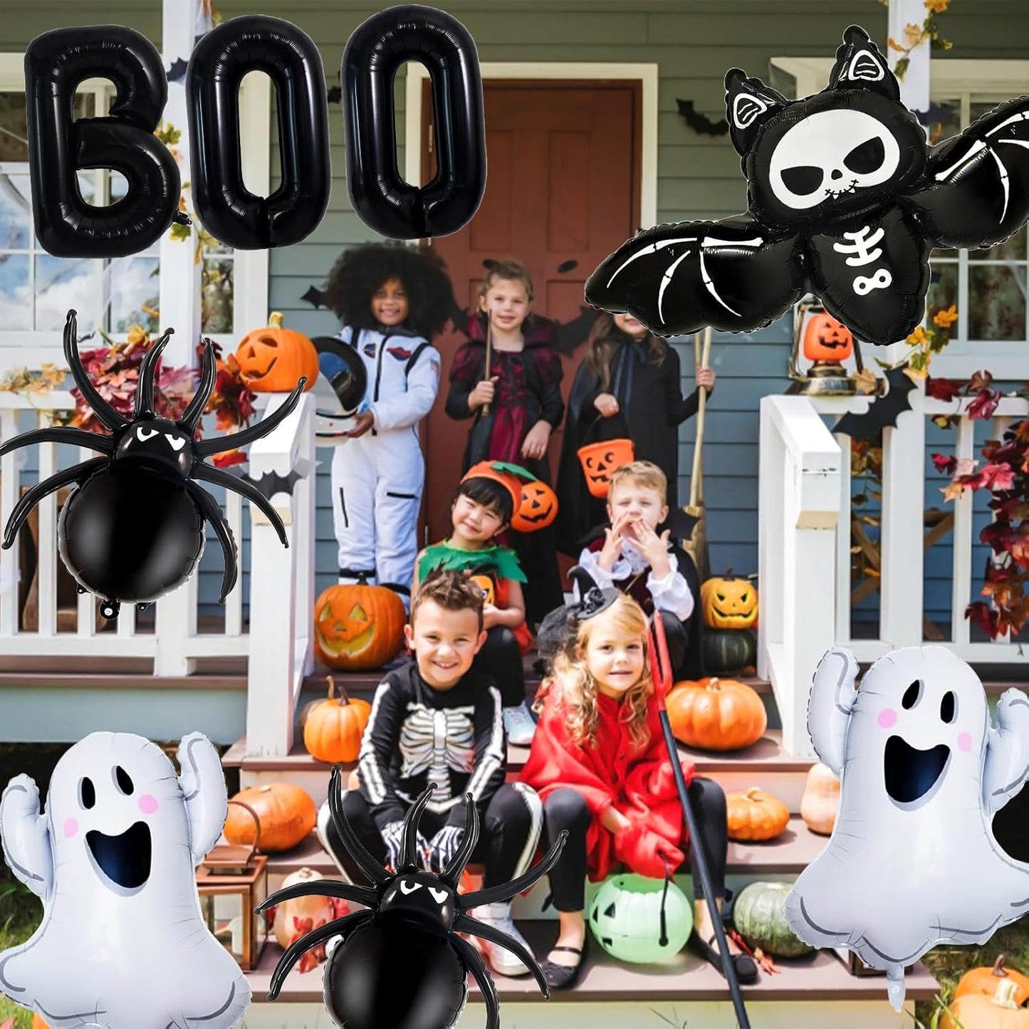 Halloween Balloons Decorations, Black Boo Letter, Ghost, Bat, Spider Foil Balloon for Halloween Party Decorations