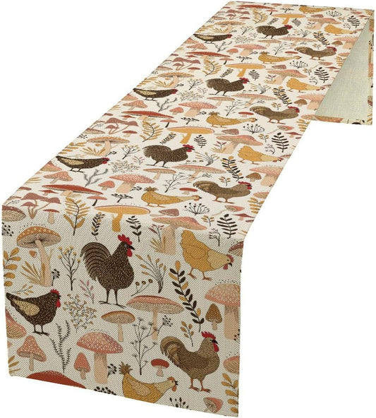 Mushroom Table Runner,Retro Natural Plant Famhouse Table Runner for Kitchen Dining Table Home Party Decoration 13x90 Inch