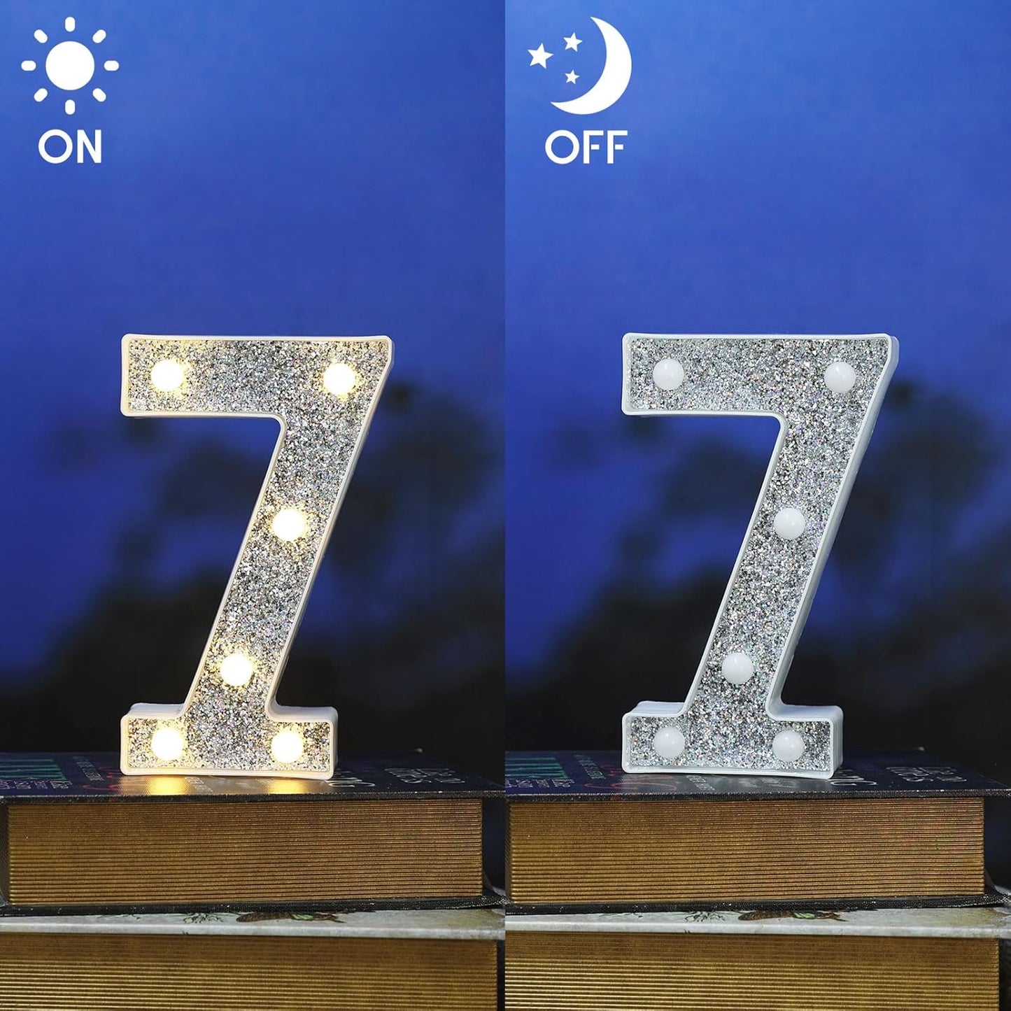 Marquee Light Letters for Table Decorations, Glitter Light Up Signs for Prom, Events, or Engagement Party Decor, Featuring Alphabet & Number Lighted Letters, Number 7