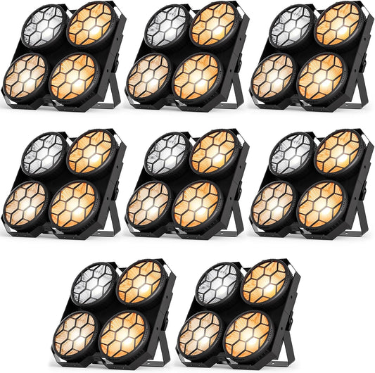 Stage Lights, 4X100W COB Spotlight LED Par Can Retro Lights, 2 in 1 Cool White & Warm White DMX512 Sound Activated Blinder Uplights for Events Parties Wedding Church Concert Studio Show Dance - 8Packs