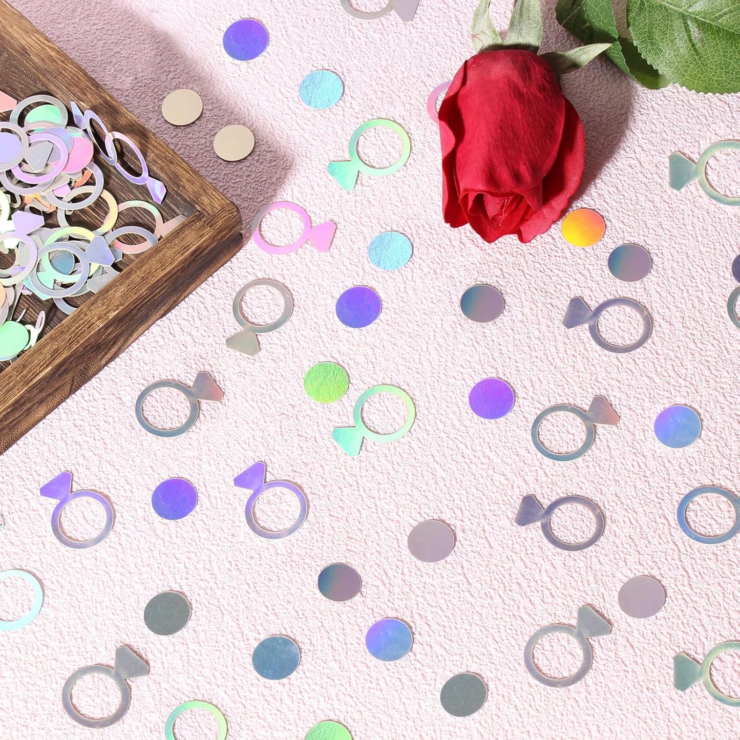 200PC Wedding Confetti for Tables Bachelorette Confetti Ring Confetti Scatters Suitable for Iridescent Themed Bridal Shower Engagement Hen Party Decorations