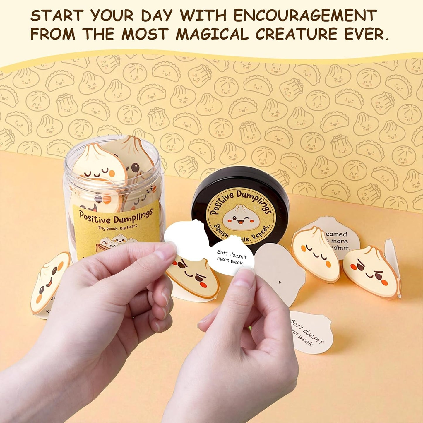 Positive Dumpling Jar – 60 Funny Emotional Uplifting Support Dumplings Affirmation, Back to School Gifts for Students & Teachers, White Elephant Gifts, Funny Gift for Women, Teens, Tweens, Coworkers