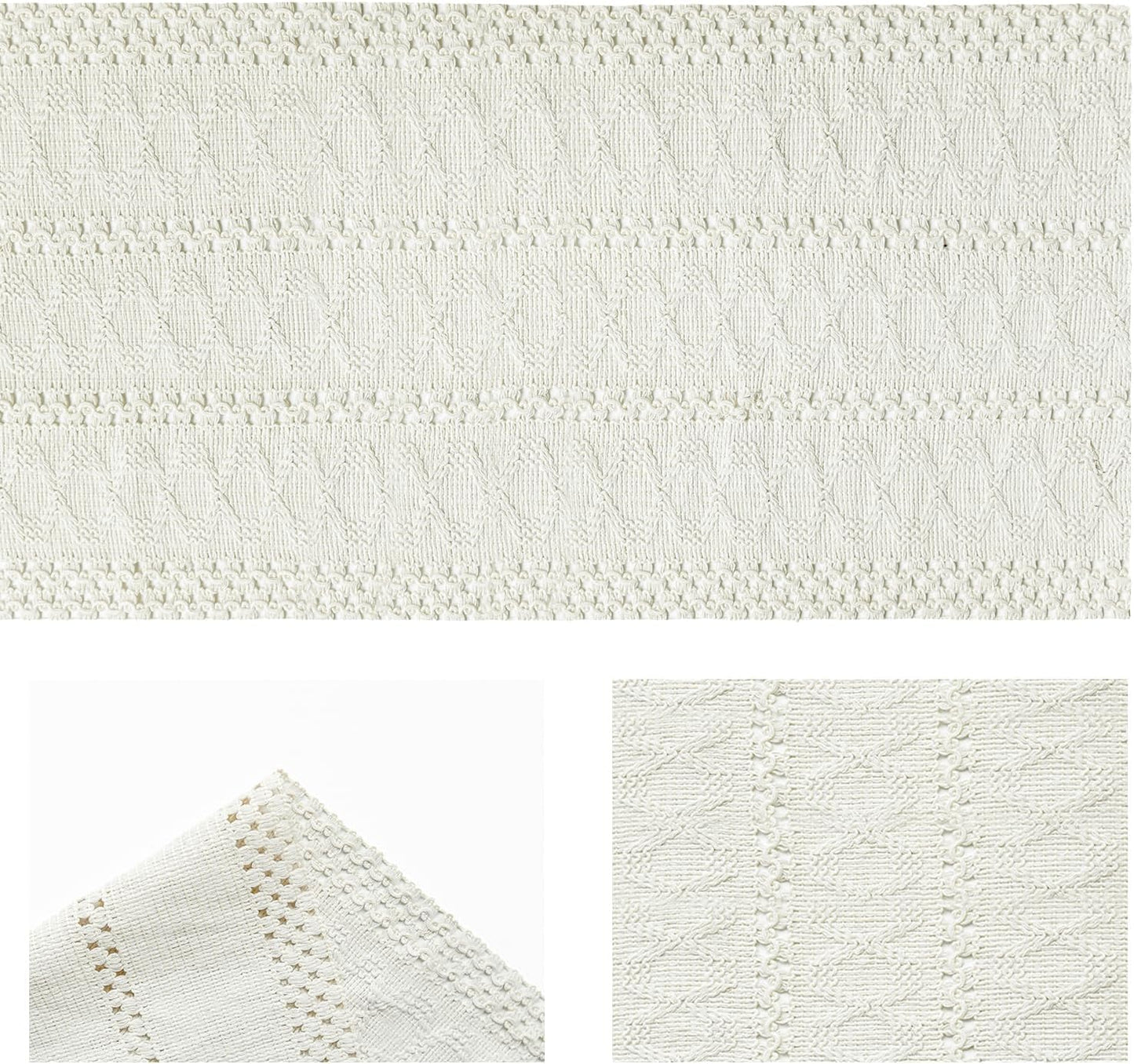 Artoid Mode Beige Farmhouse Woven Rustic Hollow Table Runner, Seasonal Holiday Hollow Kitchen Dining Table Decoration for Home Party Decor 12x72 Inch