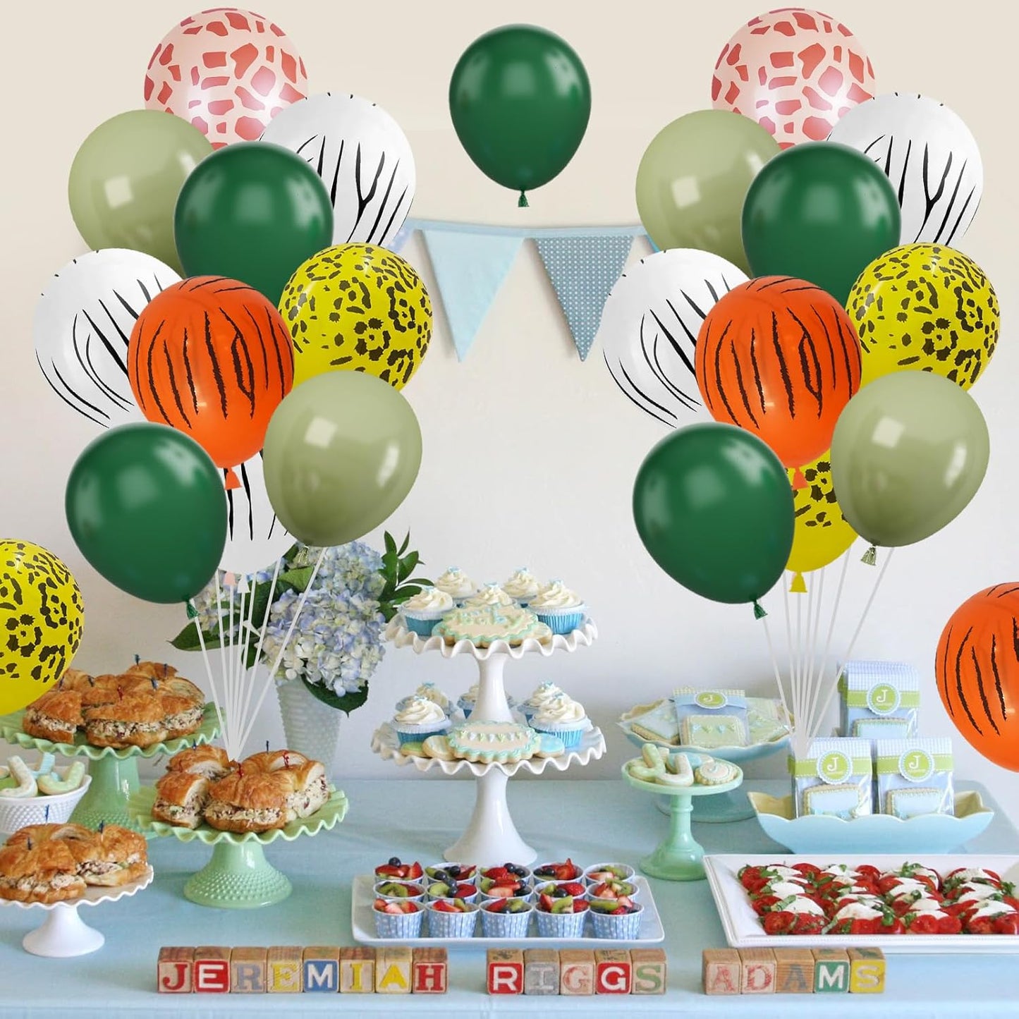 Sage Green & Olive Green Animal Print Safari Balloons - 12 Inch (4 Kinds) for Jungle Safari Theme Party Supplies