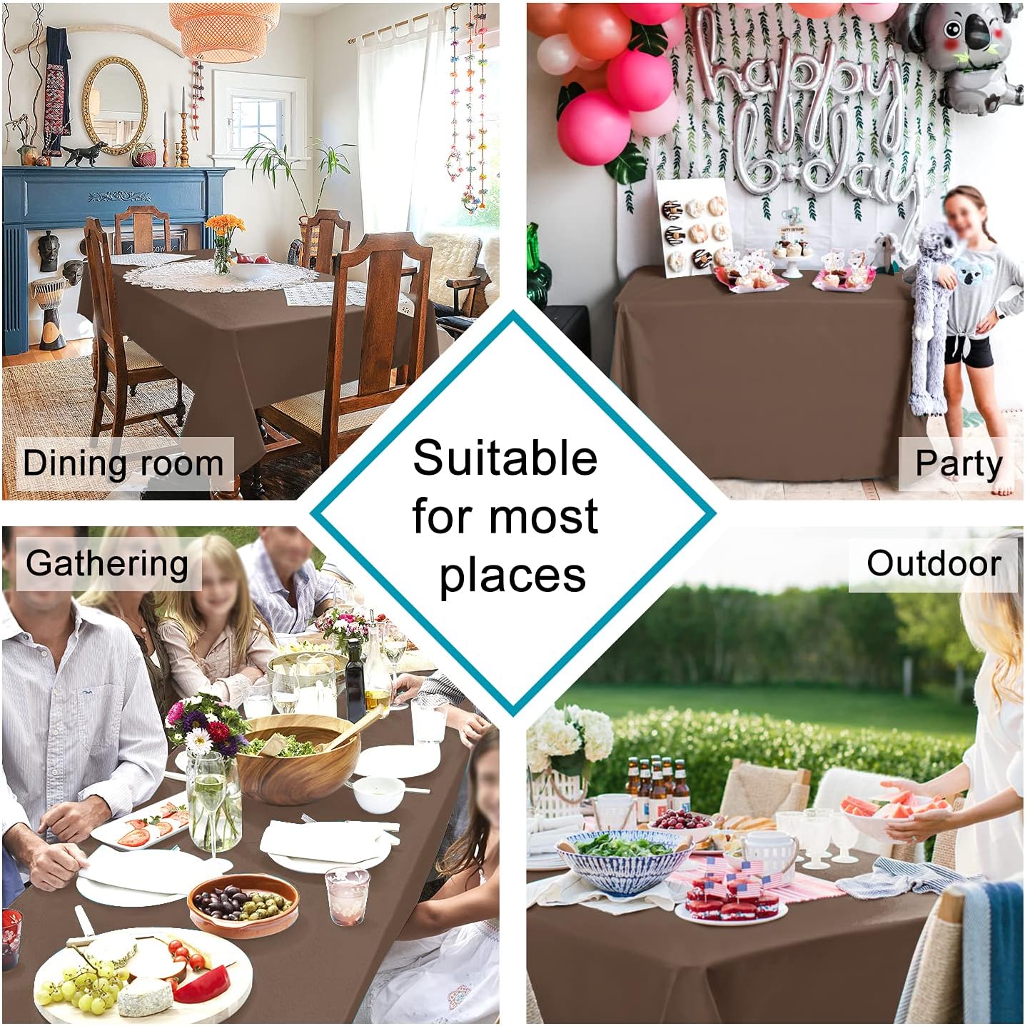 Hiasan Tan Rectangle Tablecloth - Waterproof Washable Polyester Fabric Table Cloth for Buffect Dining Birthday Party Wedding, 54 x 80 Inch