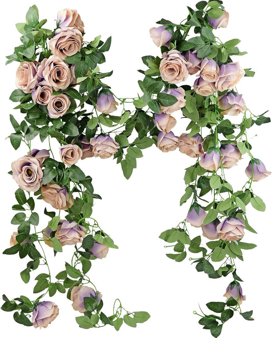 FiveSeasonStuff Smoky Purple Rose Silk Flower Garland Artificial Flowers Decoration Hanging Floral Décor for Wedding Baby Shower Birthday Party Garden 29 Ft 4 Pack