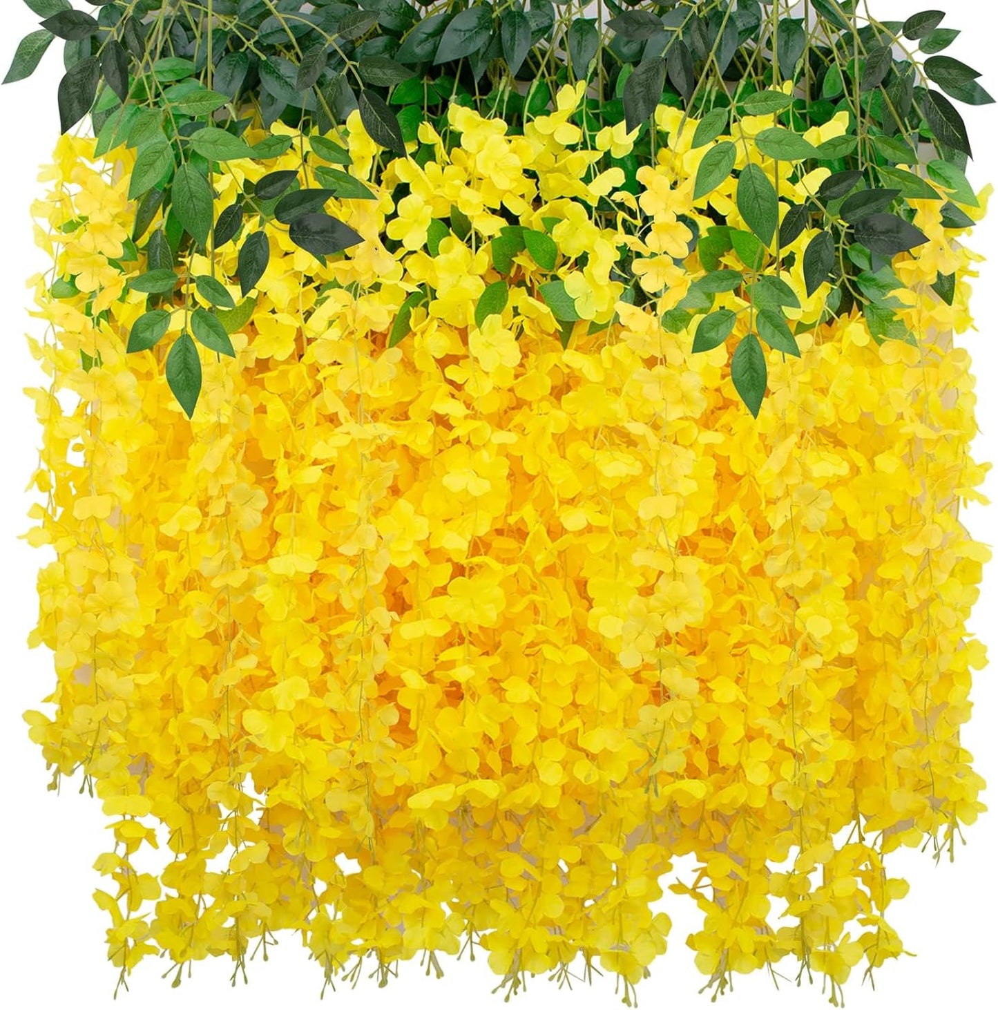 Wisteria Hanging Flowers 12 Pack Wisteria Artificial Flowers Fake Silk Flowers String Vine Ratta Hanging Garland for Home Garden Party Wedding Backdrop Arch Decor (Yellow)