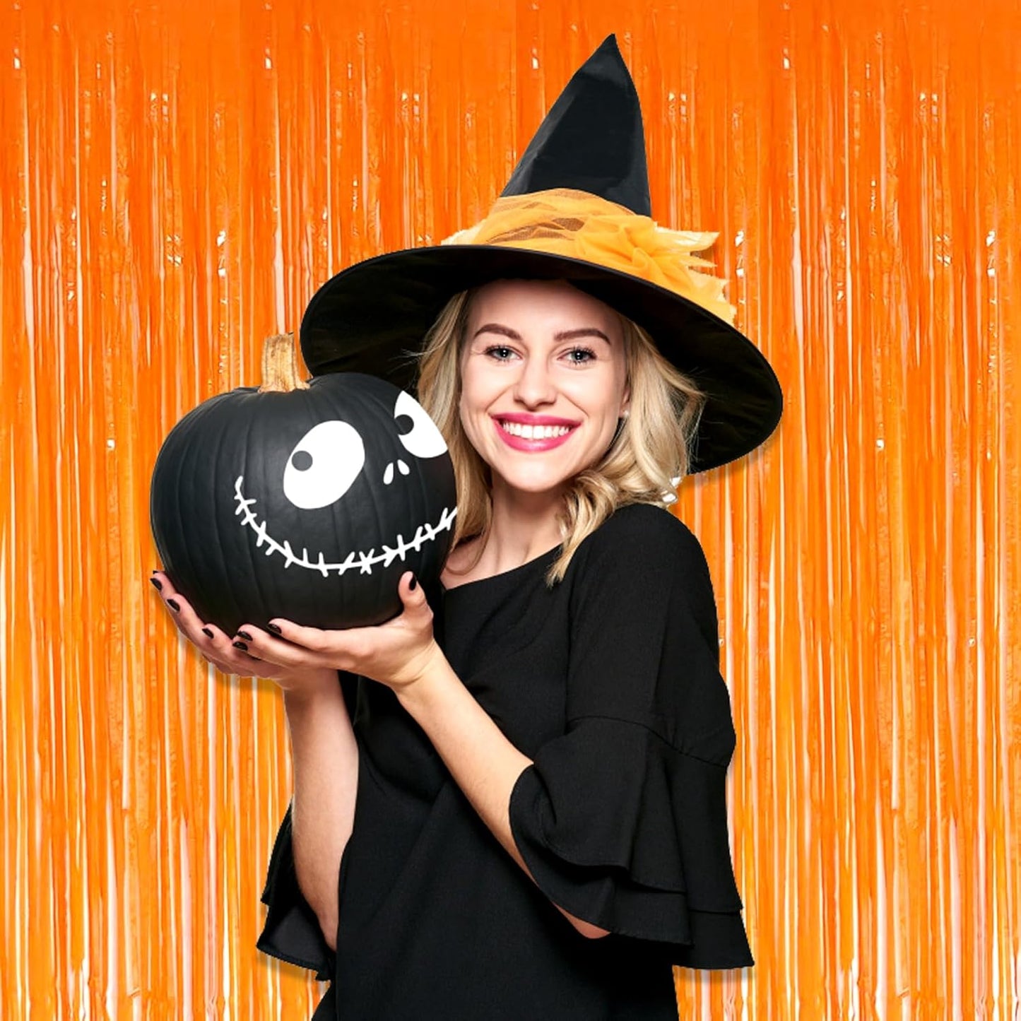 3 Pack Macaron Orange Foil Fringe Curtain Backdrop, 3.28Ft x 8.2Ft Metallic Tinsel Foil Fringe Streamer Curtains for Photo Booth, Mother's Day, Easter, Birthday, Wedding Party Decorations