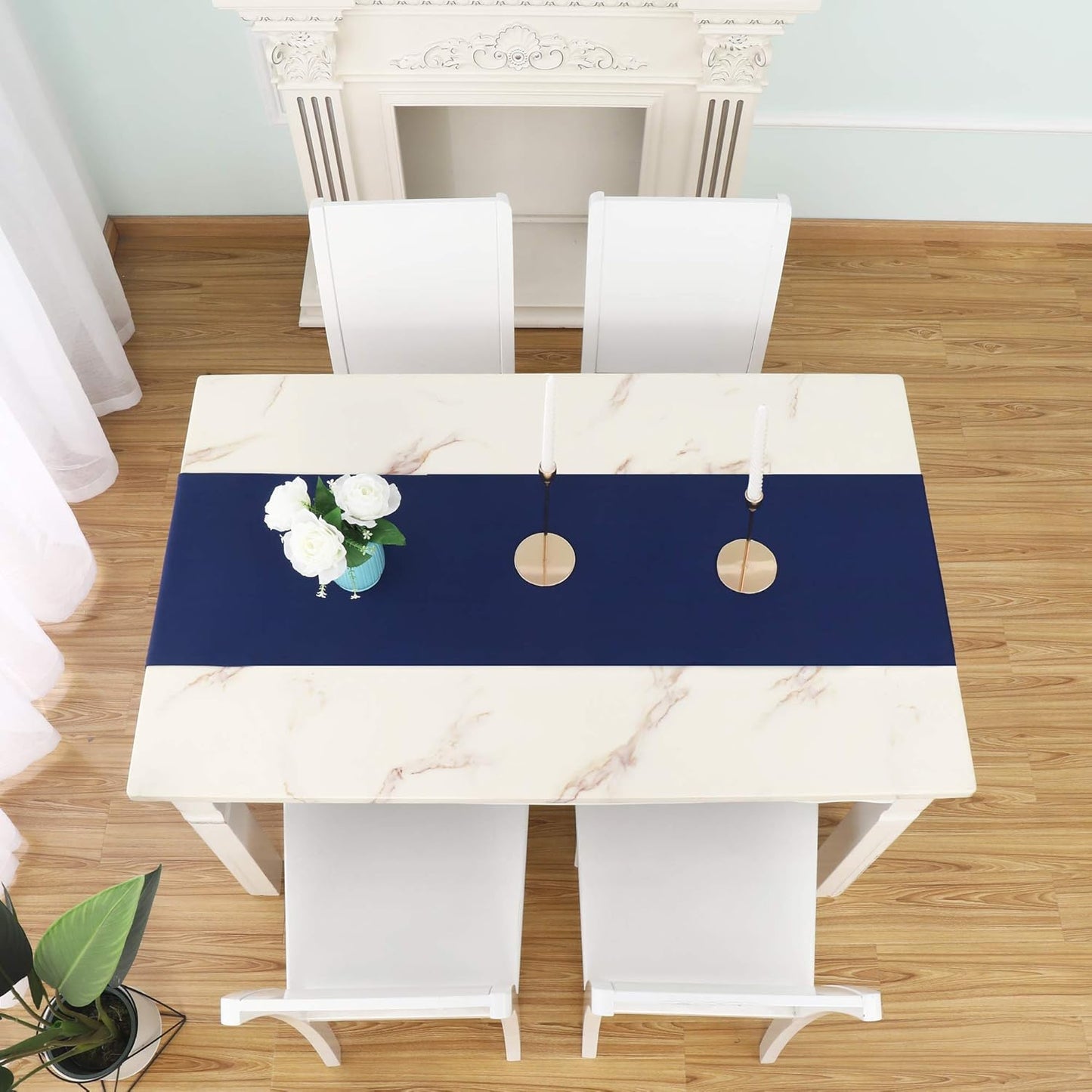 DUALIFE Navy Table Runner 72 Inch Soft Color Thick Polyester Decorative Cloth Handcrafted for Indoor/Outdoor Wedding Party Birthday Graduations Hotel Restaurant Banquet Catering Services Event 1 Panel