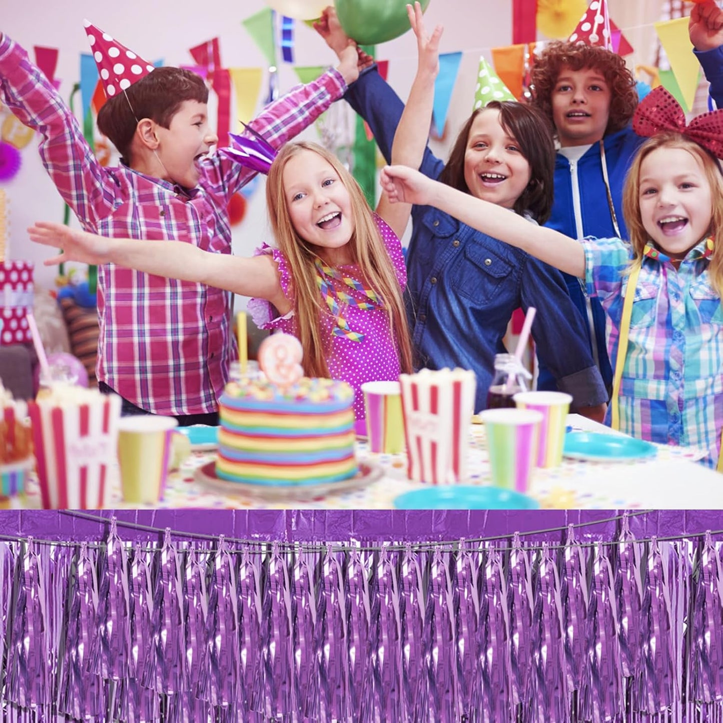 3P Light Purple Foil Fringe Metallic Tassel Streamers Banner Tassel Garland for Parade Floats, Bachelorette, Wedding, Birthday, Halloween, Christmas, Bridal/Baby Shower Party Decorations