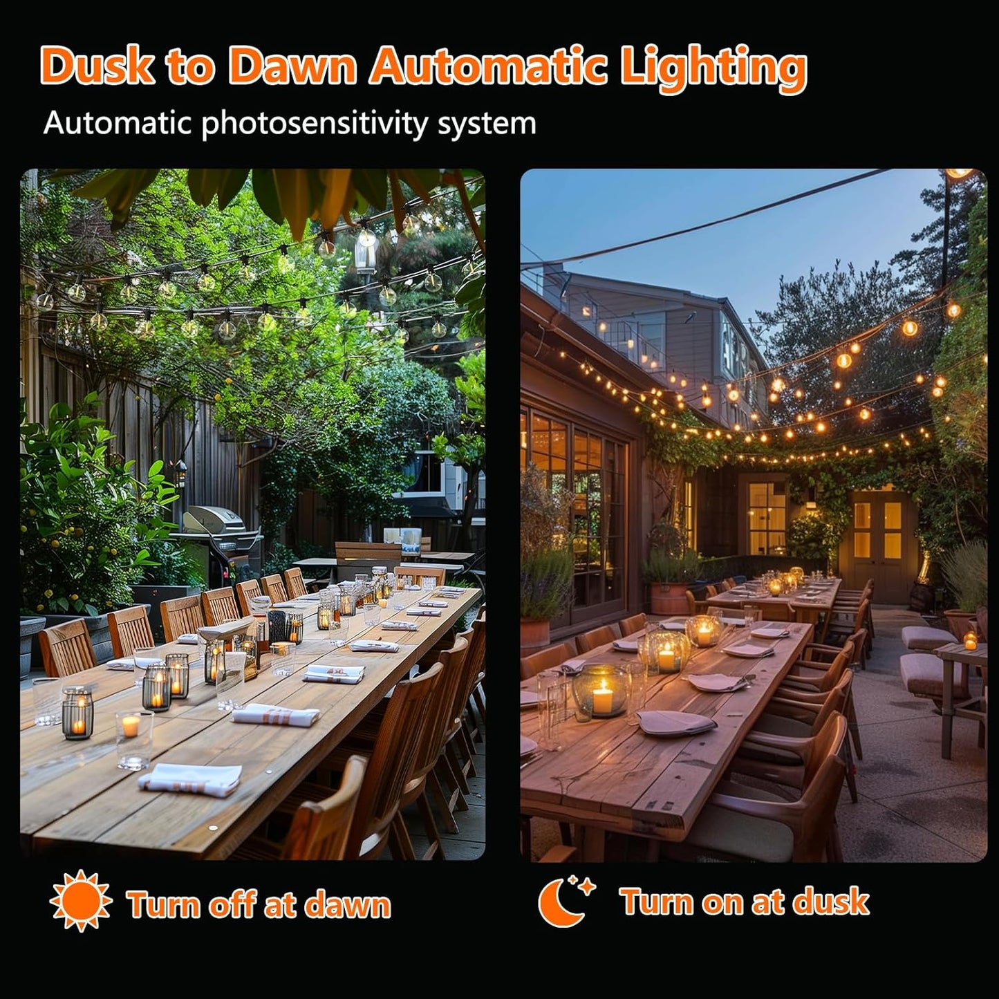 Kawaya Outdoor String Lights, LED Patio Light, Shatterproof Edison Globe Bulbs - IP65 Waterproof Dimmable Hanging Lights (Solar 31FT(15 Bulbs))