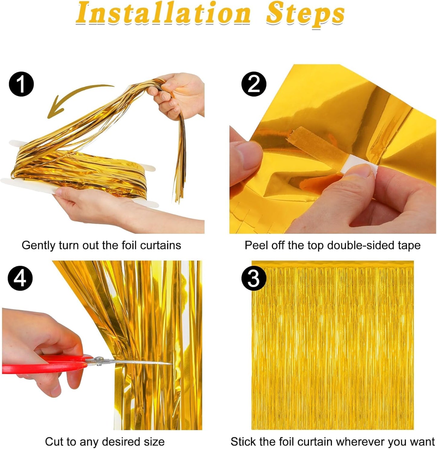 2 Pack Gold Tinsel Backdrop, 3.28 FT x 7.05 FT Metallic Fringe Curtain, Gold Color Graduation Backdrop Party Streamers, Party Supplies Door Decorations for Birthday Anniversaries