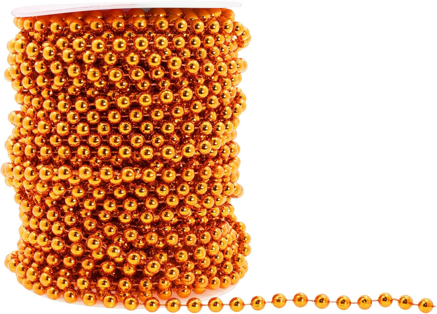 Mandala Crafts 6mm Faux Orange Pearl Beads Roll - 27 Yards Strand of Fake Pearls Chain Garlands Spool String for Christmas Tree, Wedding, Party, Vases, DIY Decoration