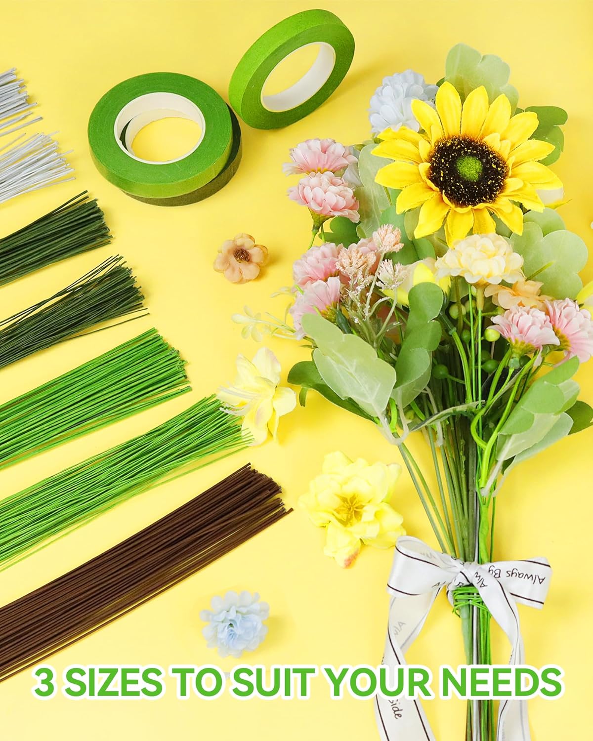 150 PCS FIVEIZERO 26 Gauge MixColor Floral Wire Stems for Artificial Flower Making,Florist Wire,Flower Wires for Crafts,Alambre para Flores for Wreaths, Flower Arrangements and DIY Projects